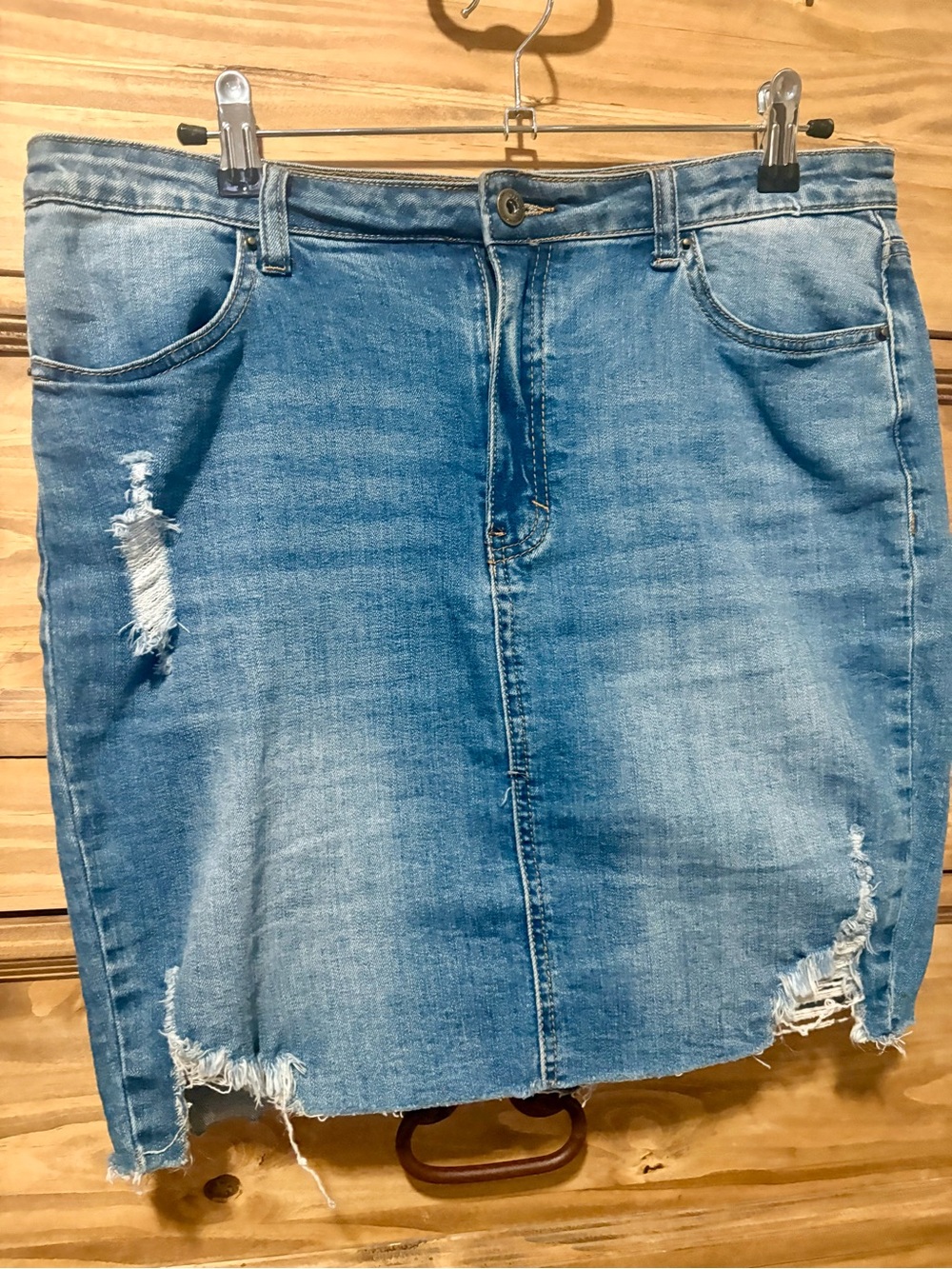 Wax Jean Light Blue Distressed Denim Mini Skirt